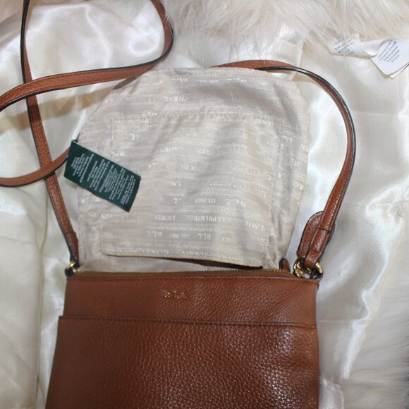 Polo Ralf Lauren shoulder cross body brown  lined travel bag 7.5"x8.5" - Picture 8 of 8